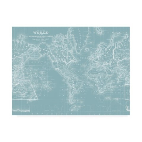 Trademark Fine Art Mitchell 'World Map On Aqua' Canvas Art, 24x32 WAG12957-C2432GG